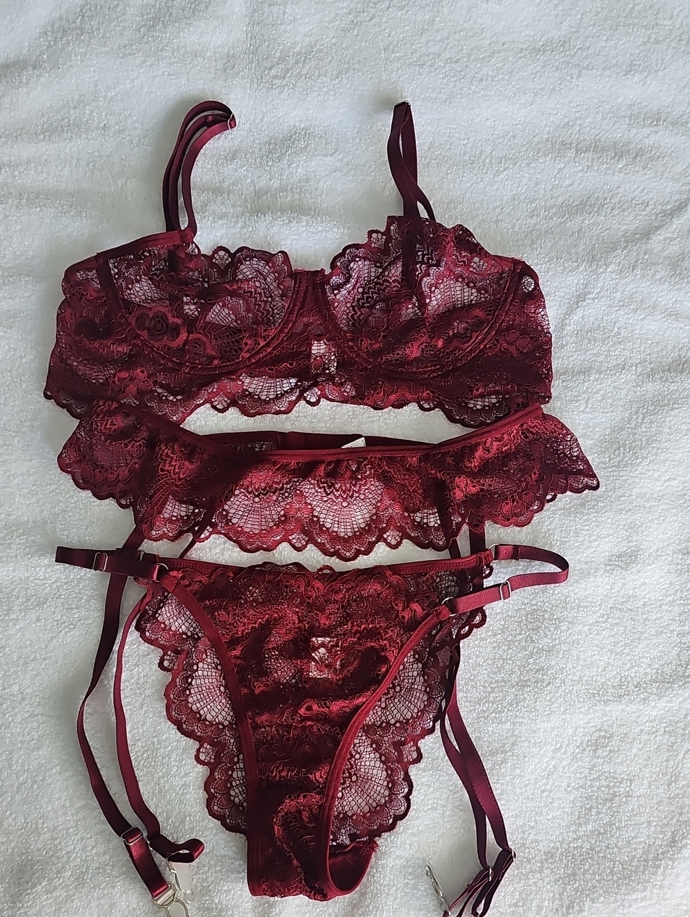 Lace Bralette & Garter Set in Deep Burgundy